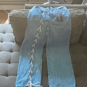 PRETTYLITTLETHING Shape Vintage Lace up Wide jeans Size Us 6 New with Tags!